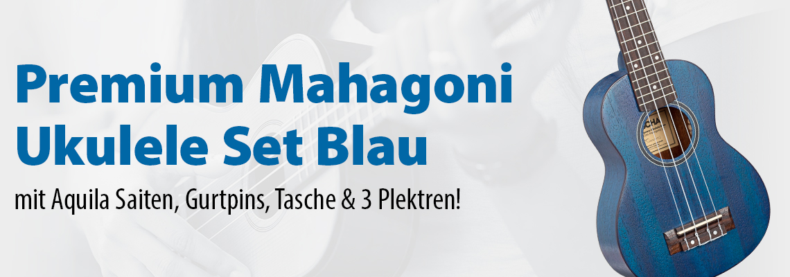 Premium Mahagoni Ukulele Set Blau