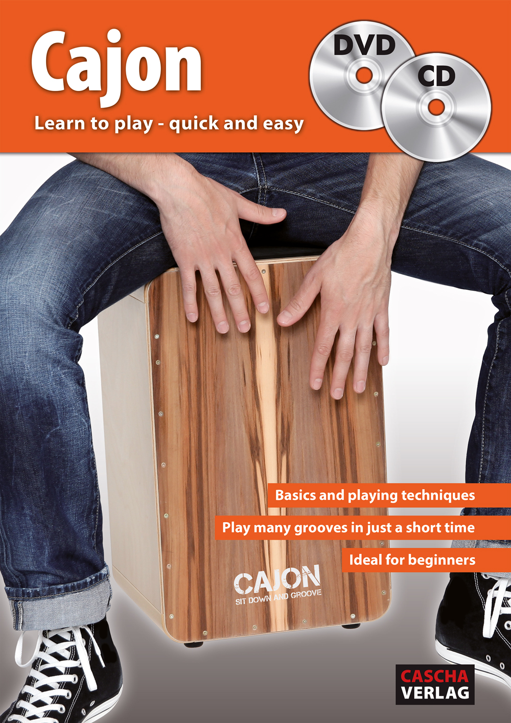CASCHA Cajon Box Natur Set with Backpack and Cajon School with CD and DVD for Beginners Snare Sound