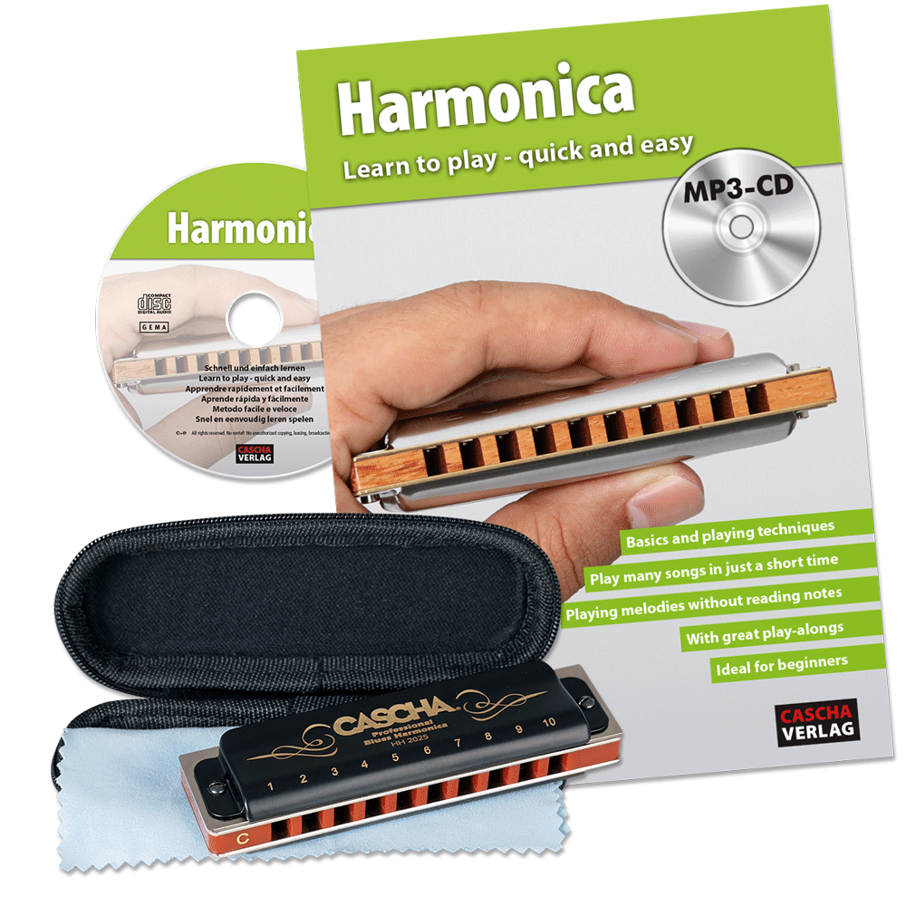 Mouth Organ for Kids and Beginners with Case and Care Cloth CASCHA Harmonica Key of G Diatonic blues harmonica Set